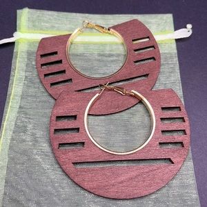 Dark Brown Wood Vented Half Moon Earrings